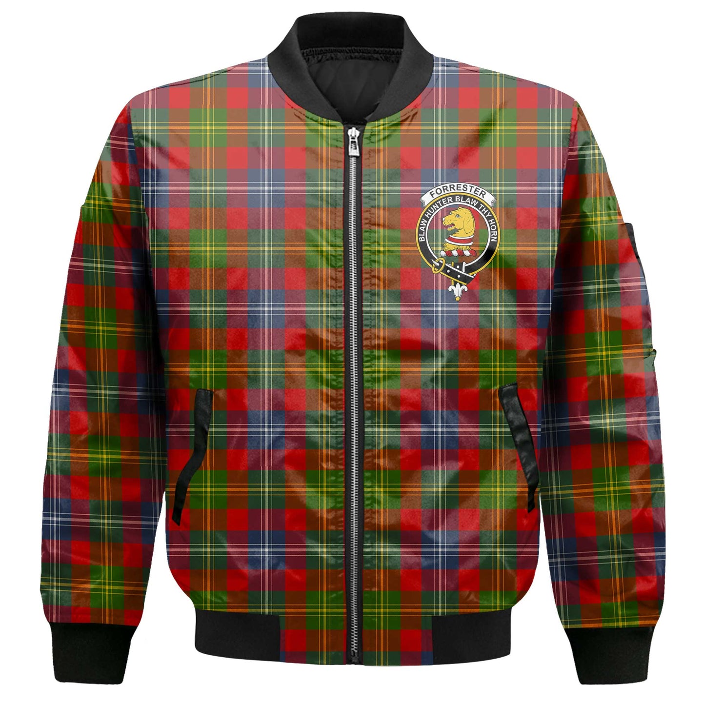 Clan Forrester Tartan Men Bomber Jacket Crest And Plaid Basic Style