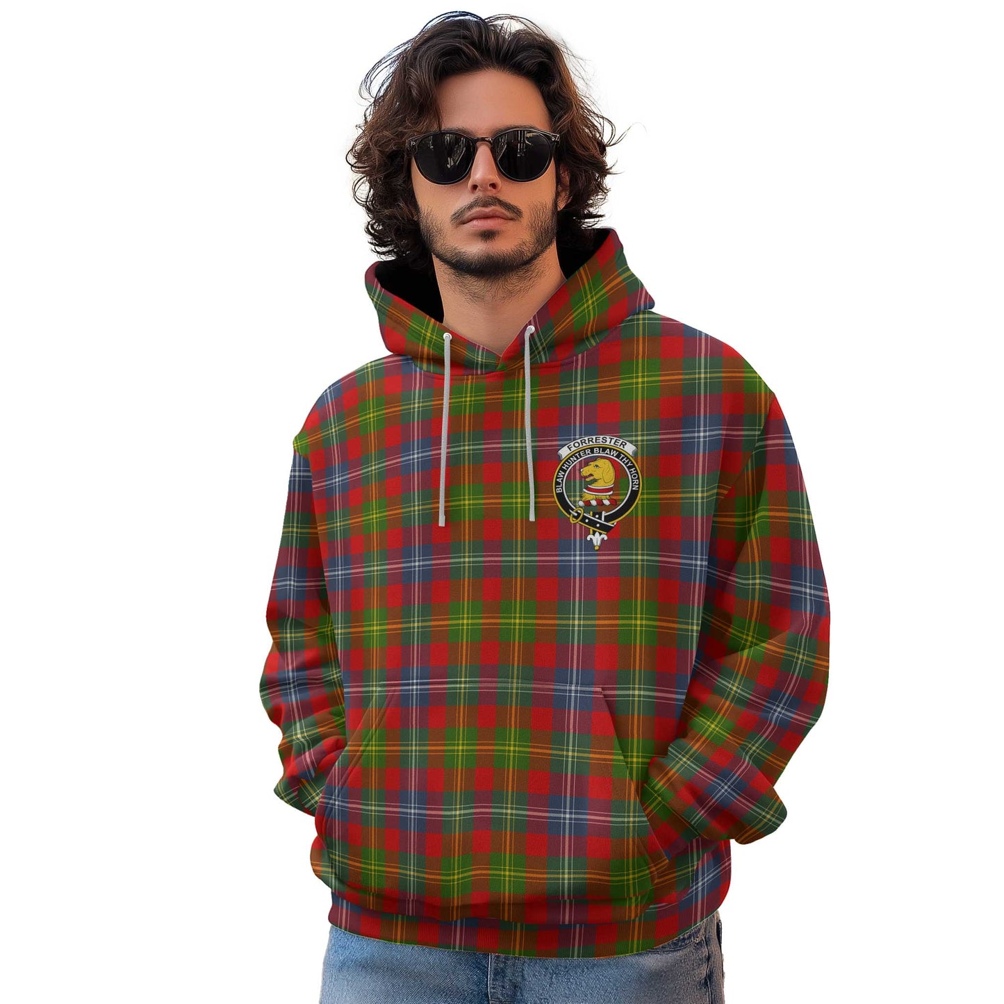 Clan Forrester Tartan Men Hoodie Crest And Plaid Basic Style