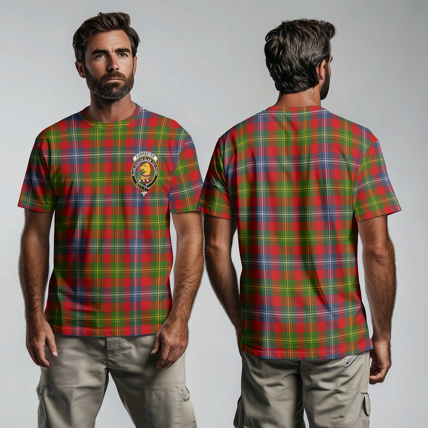 Clan Forrester Tartan Men T Shirt Crest And Plaid Basic Style