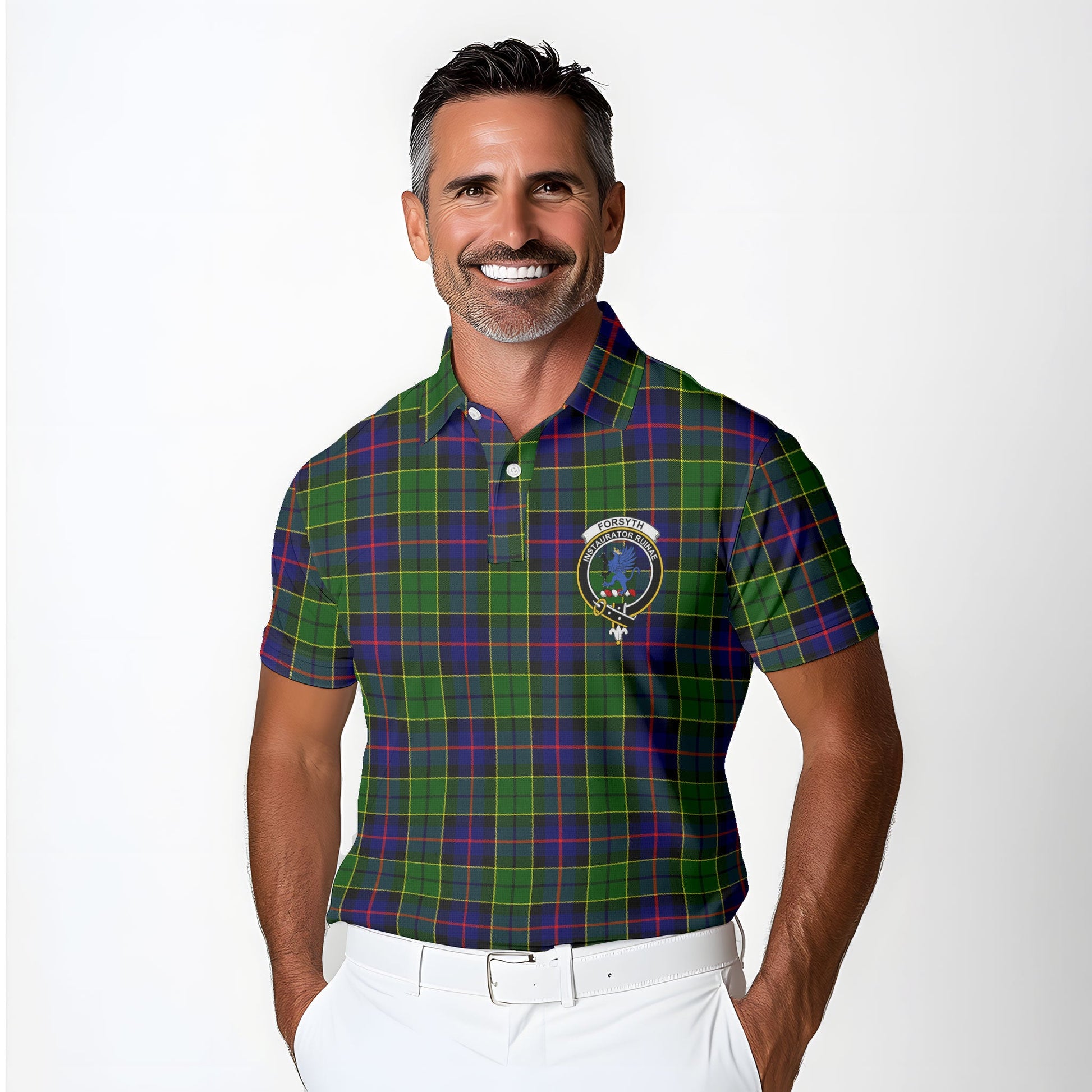 Clan Forsyth Tartan Golf Men Polo Shirt Crest And Plaid Basic Style