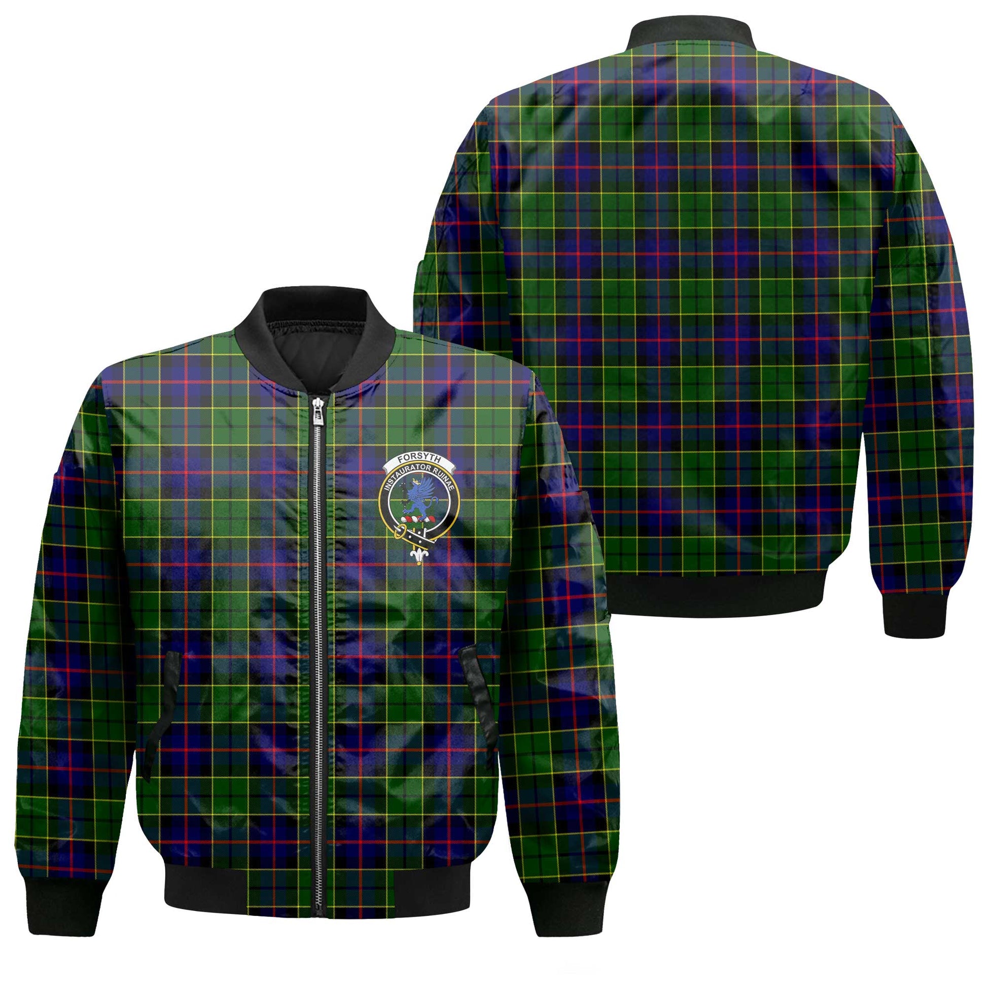 Clan Forsyth Tartan Men Bomber Jacket Crest And Plaid Basic Style