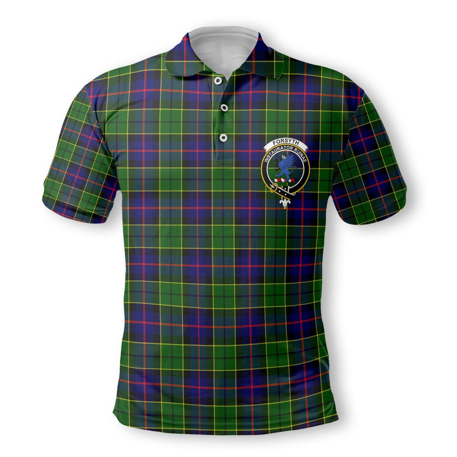 Clan Forsyth Tartan Men Polo Shirt Crest And Plaid Basic Style