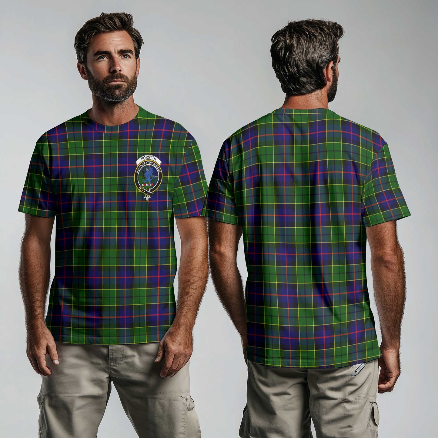 Clan Forsyth Tartan Men T Shirt Crest And Plaid Basic Style