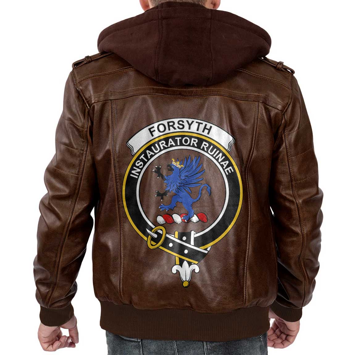 Clan Forsyth Tartan Zip Leather Jacket Crest And Plaid Basic Style