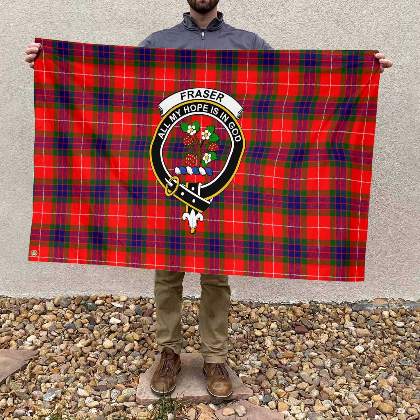 Clan Fraser Tartan Flag Crest And Plaid Basic Style