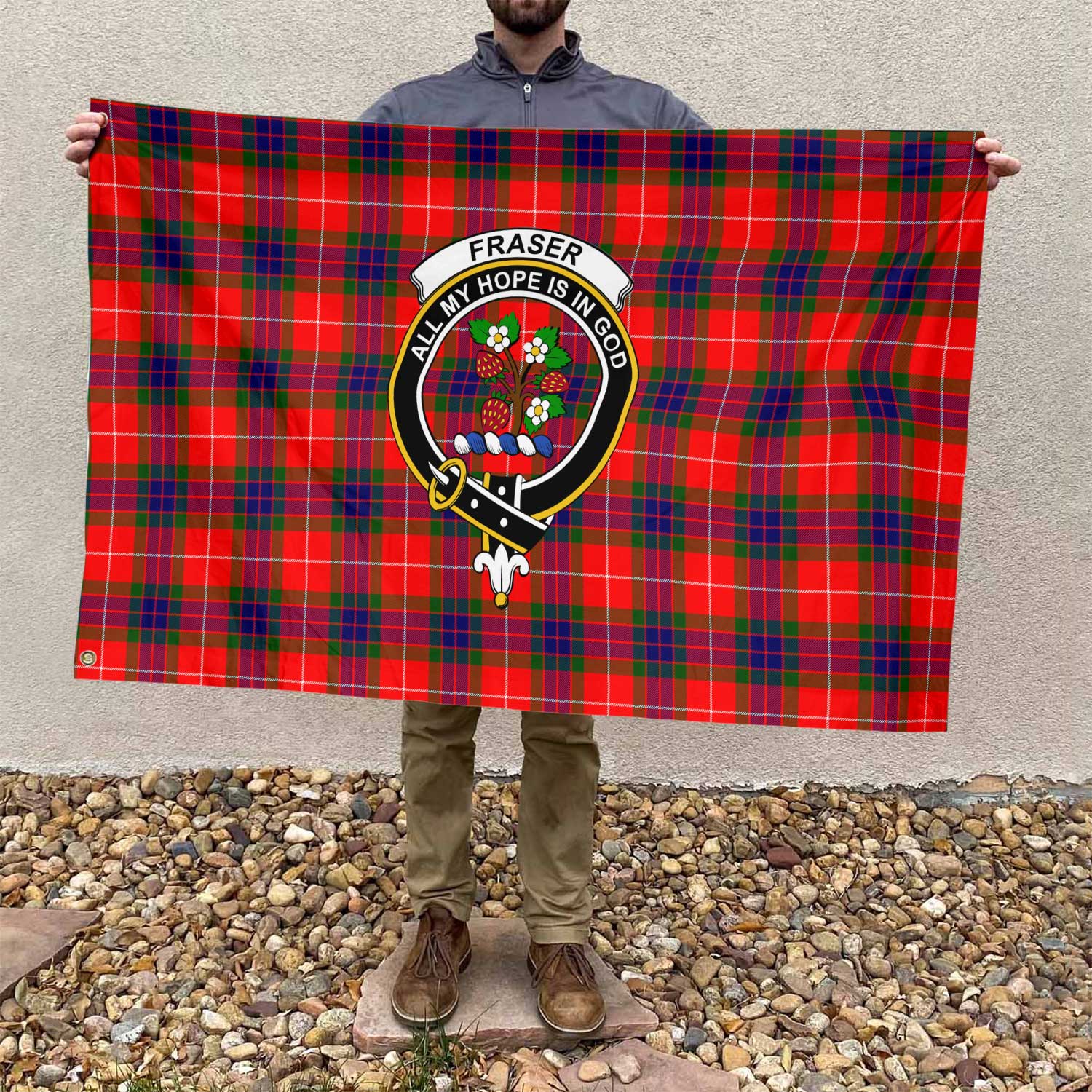 Clan Fraser Tartan Flag Crest And Plaid Basic Style