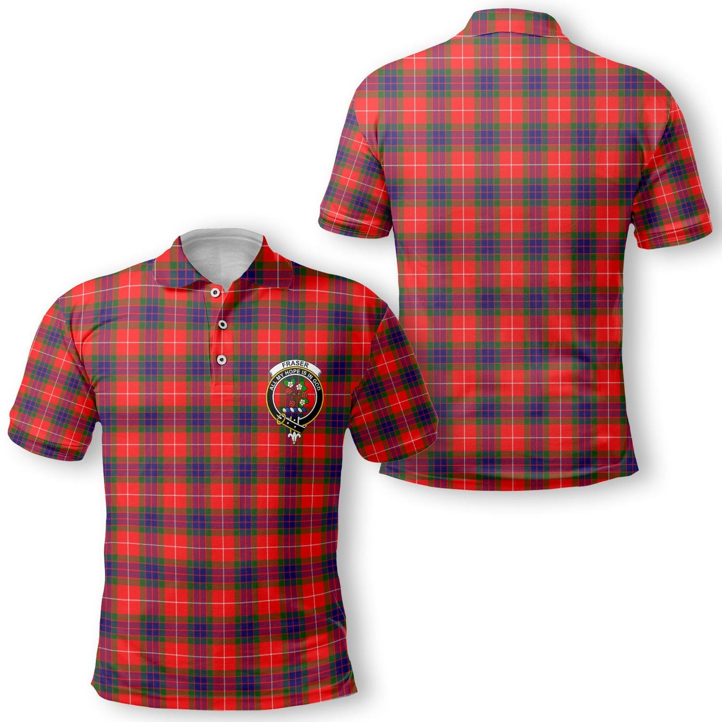 Clan Fraser Tartan Golf Men Polo Shirt Crest And Plaid Basic Style