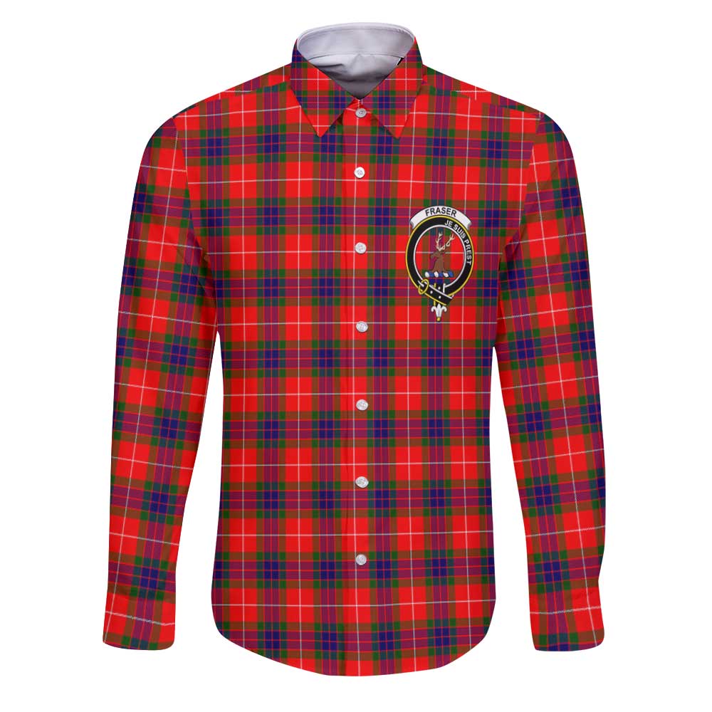 Clan Fraser Tartan Long Sleeve Button Shirt Crest And Plaid Basic Style