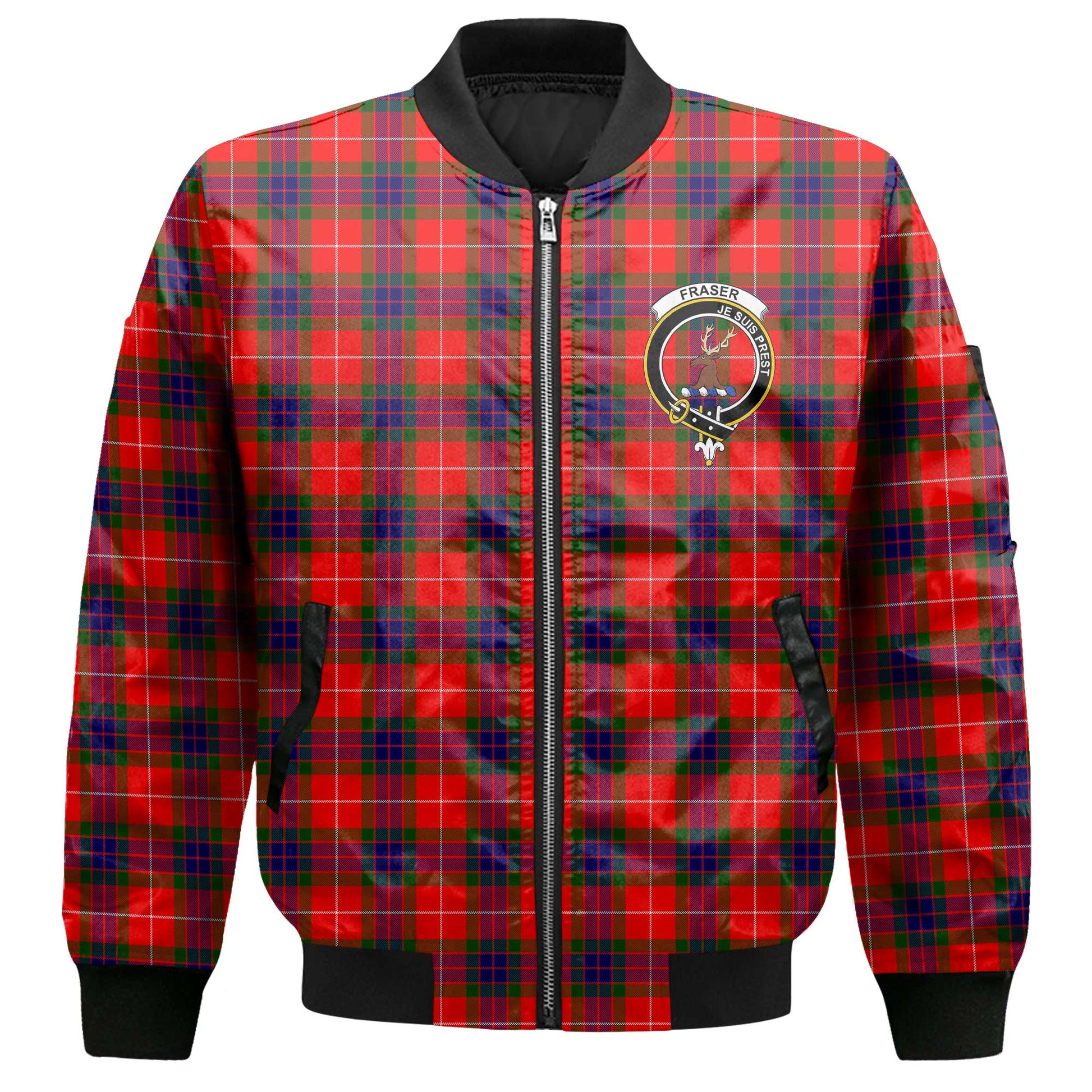 Clan Fraser Tartan Men Bomber Jacket Crest And Plaid Basic Style