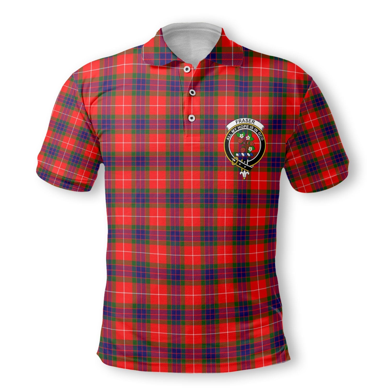 Clan Fraser Tartan Men Polo Shirt Crest And Plaid Basic Style