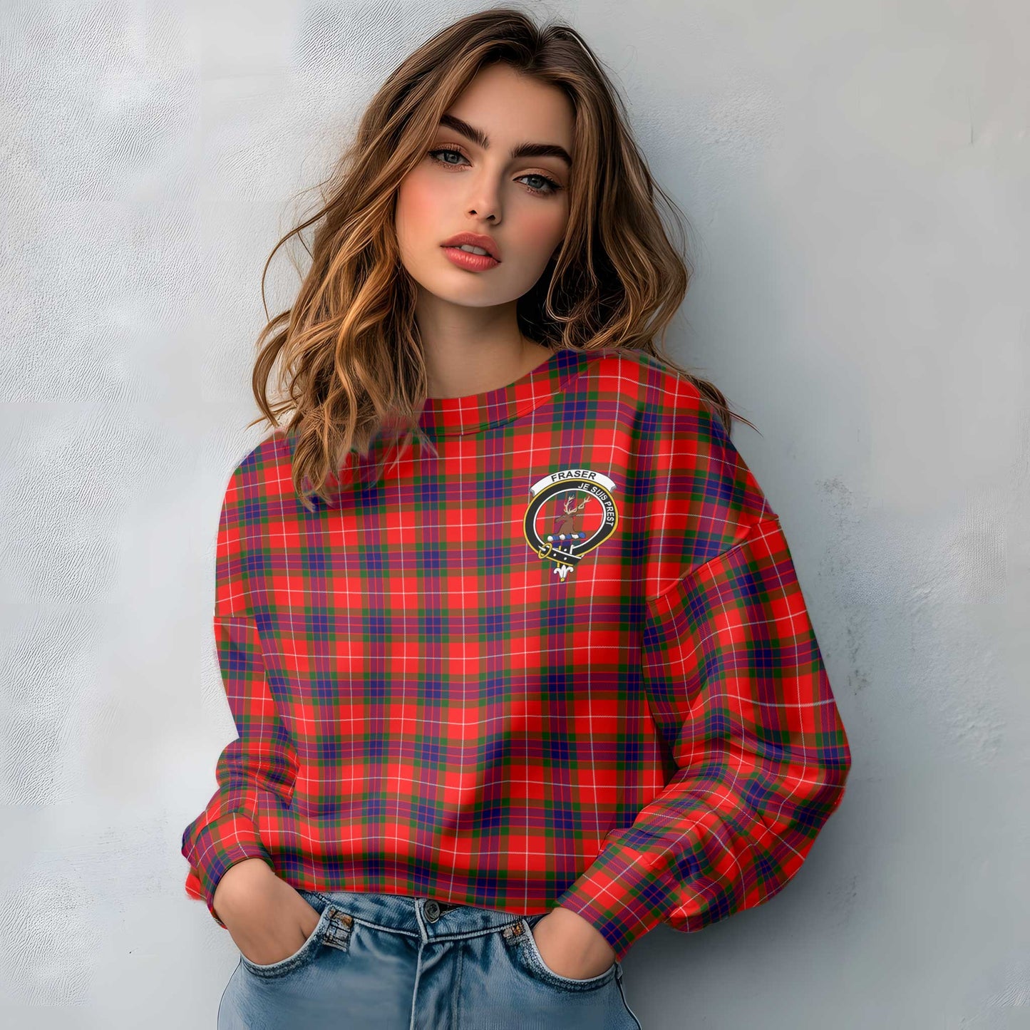 Clan Fraser Tartan Women Sweatshirt Crest And Plaid Basic Style