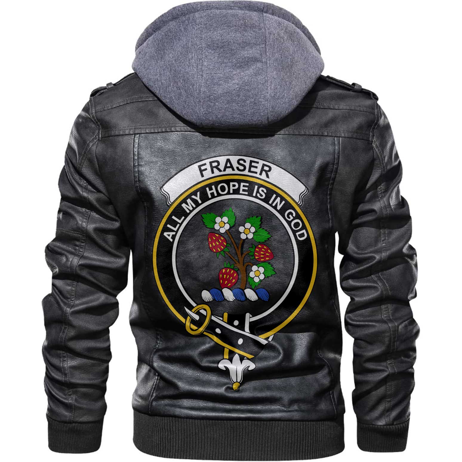 Clan Fraser Tartan Zip Leather Jacket Crest And Plaid Basic Style