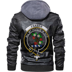 Clan Fraser Tartan Zip Leather Jacket Crest And Plaid Basic Style