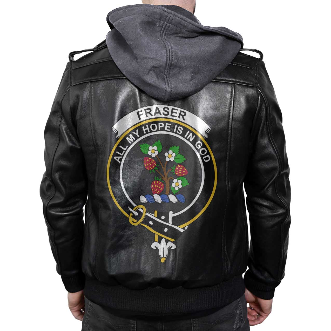 Clan Fraser Tartan Zip Leather Jacket Crest And Plaid Basic Style