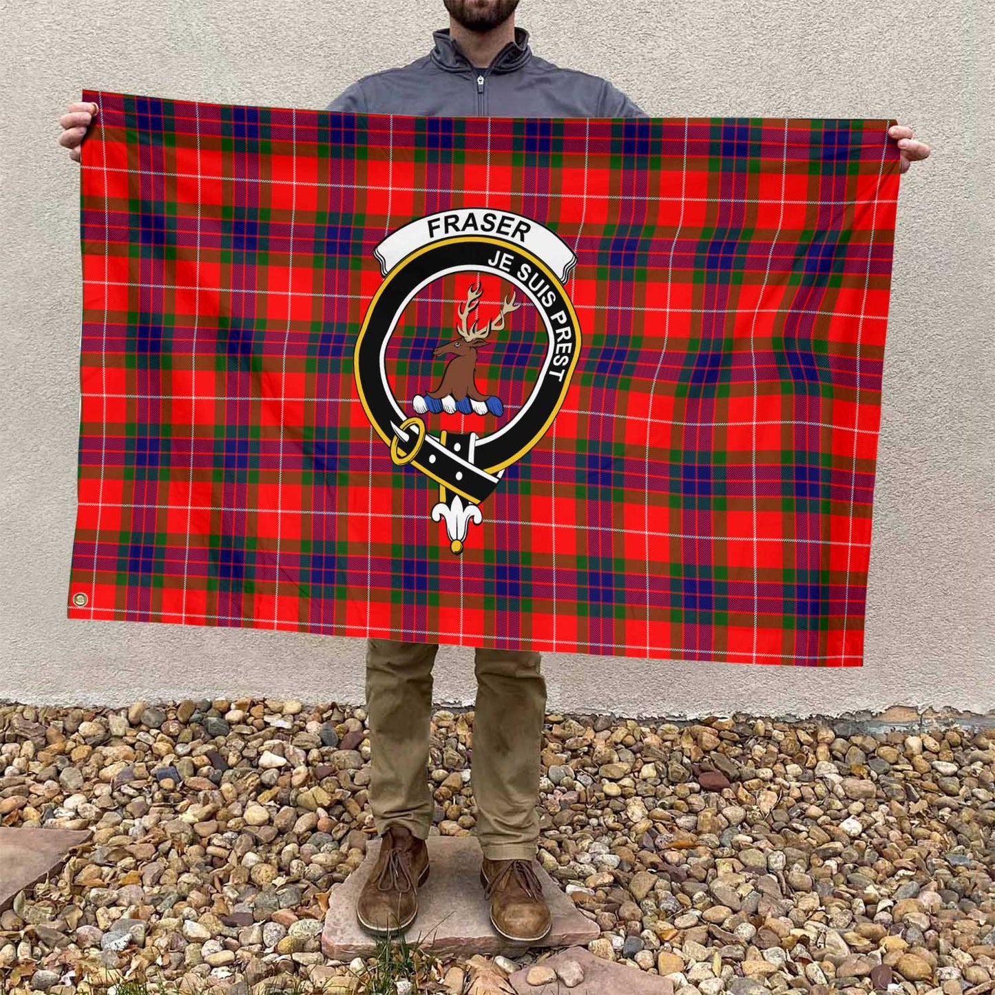 Clan Fraser Of Lovat Tartan Flag Crest And Plaid Basic Style