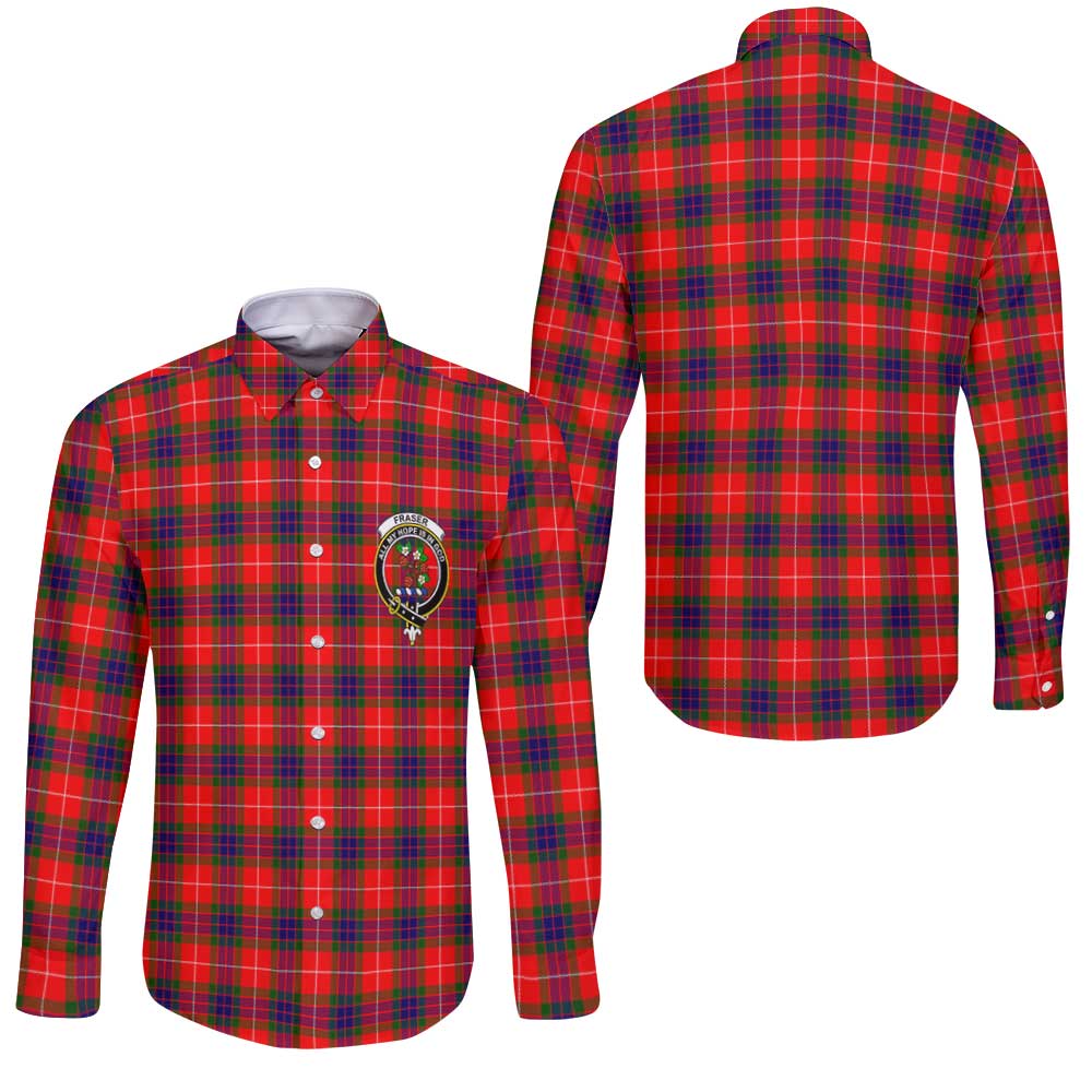 Clan Fraser Of Lovat Tartan Long Sleeve Button Shirt Crest And Plaid Basic Style