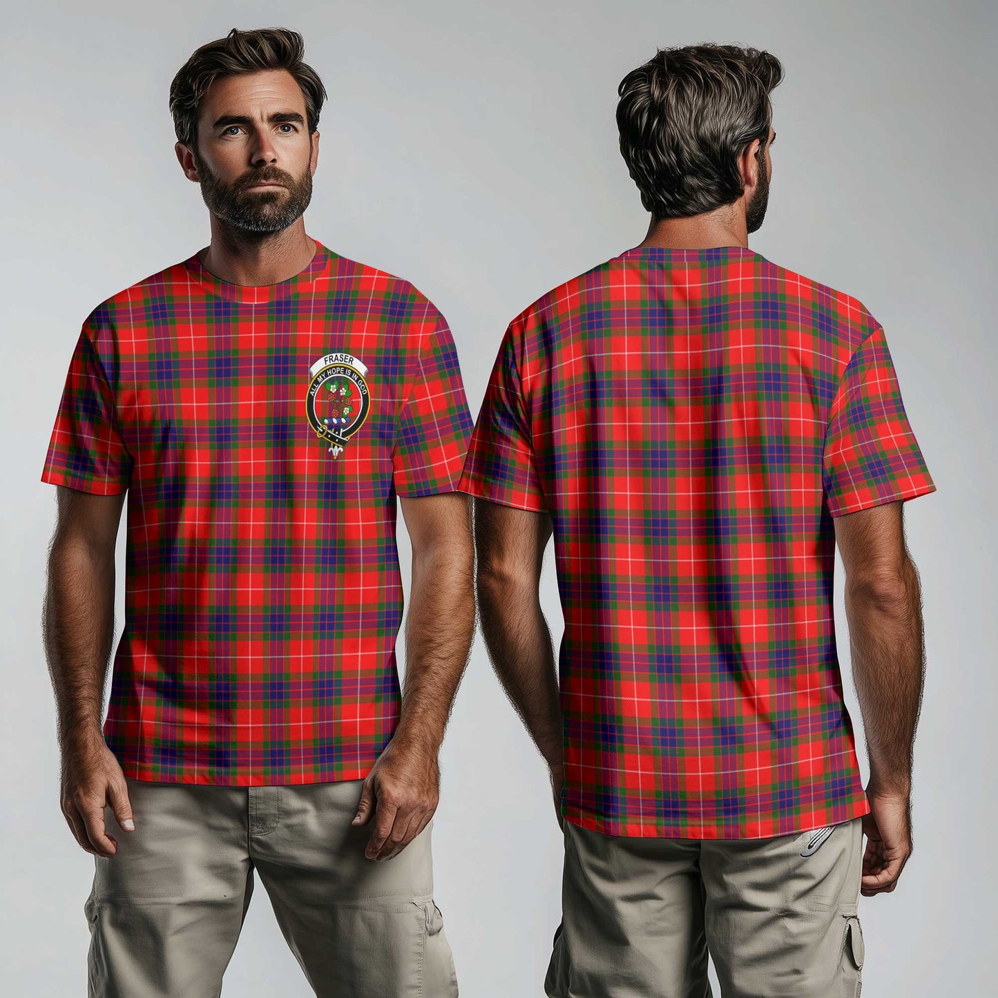 Clan Fraser Of Lovat Tartan Men T Shirt Crest And Plaid Basic Style