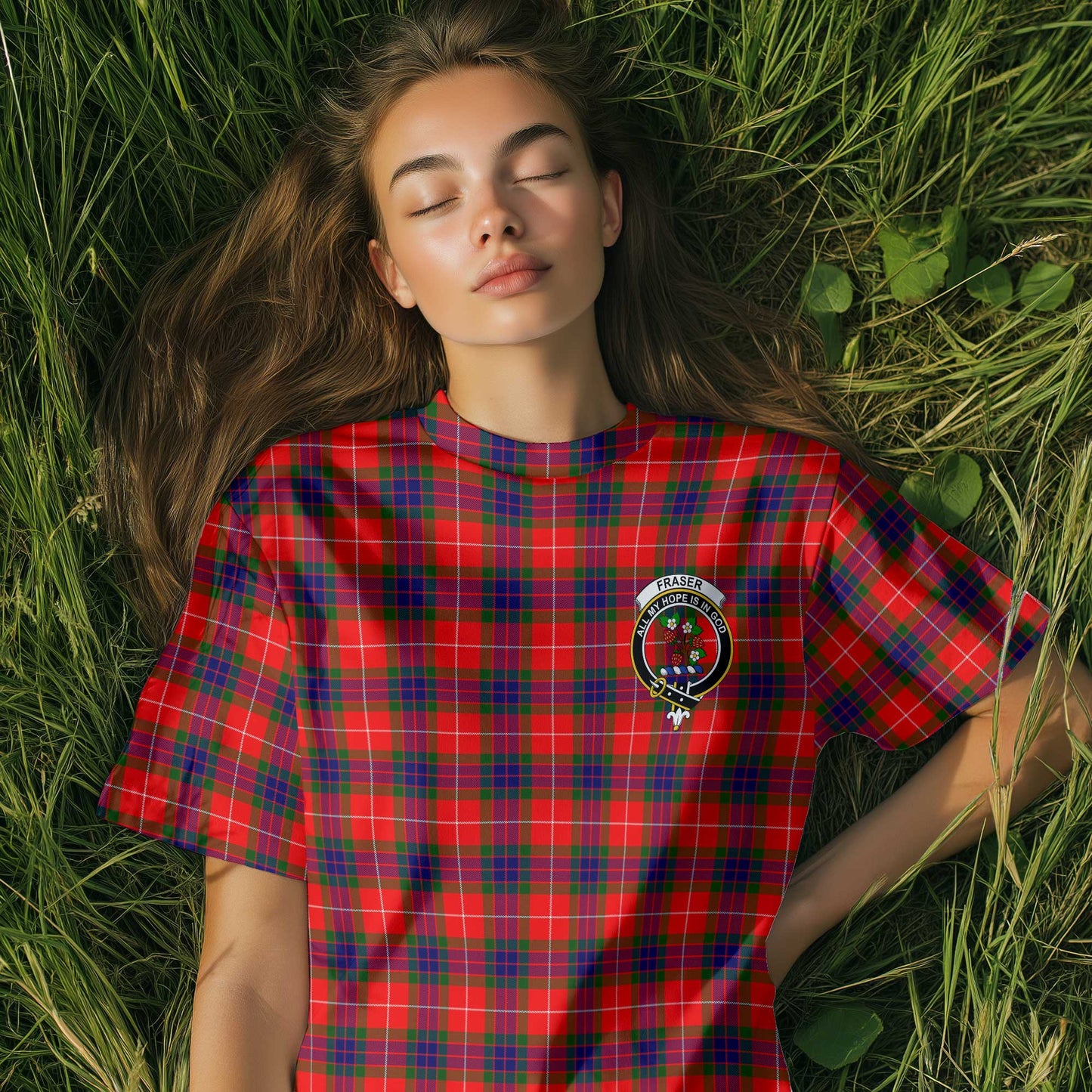 Clan Fraser Of Lovat Tartan Women T Shirt Crest And Plaid Basic Style