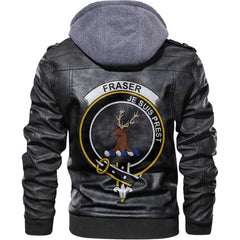Clan Fraser Of Lovat Tartan Zip Leather Jacket Crest And Plaid Basic Style