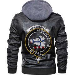 Clan Galbraith Tartan Zip Leather Jacket Crest And Plaid Basic Style