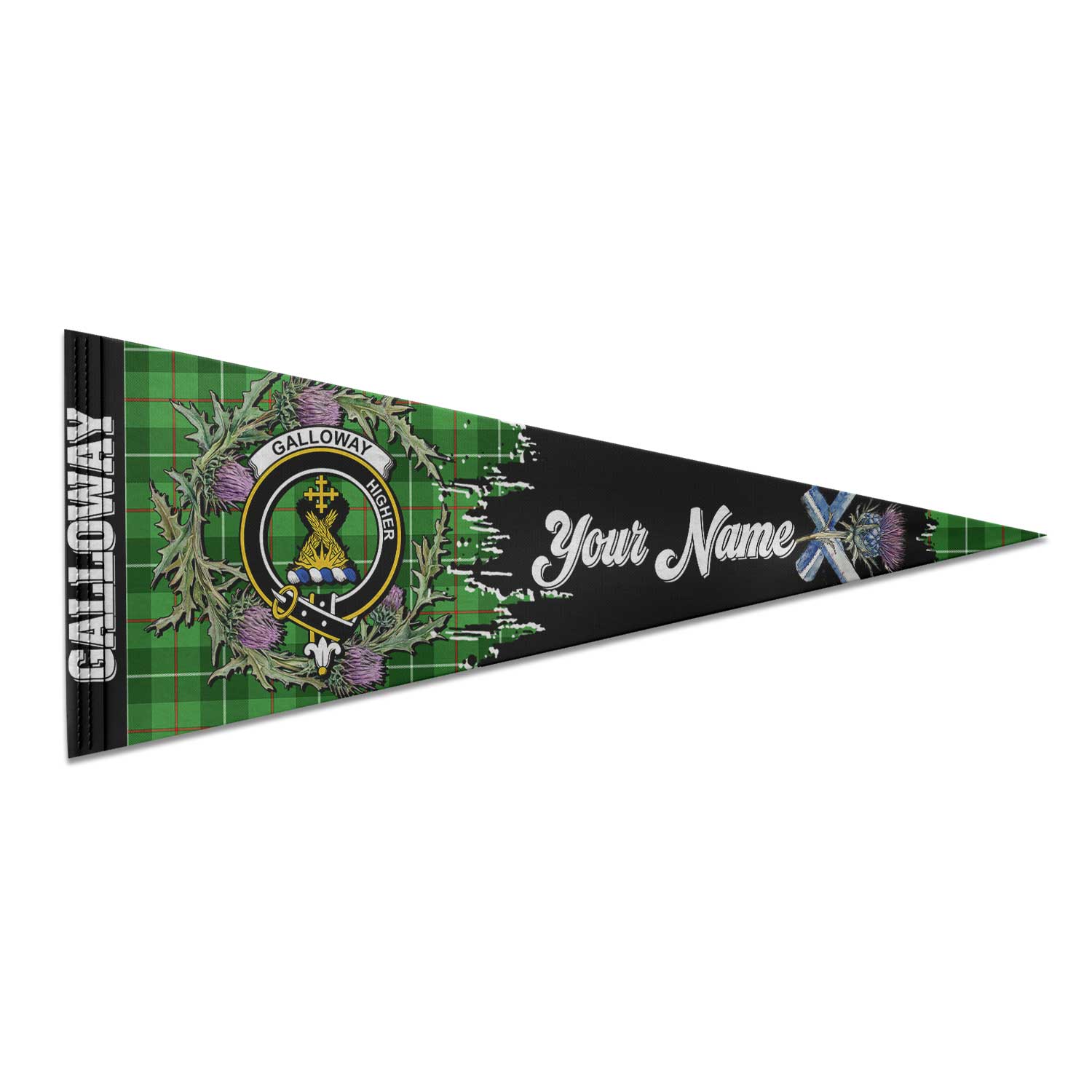 Clan Galloway Tartan Felt Pennant Crest And Plaid Basic Style