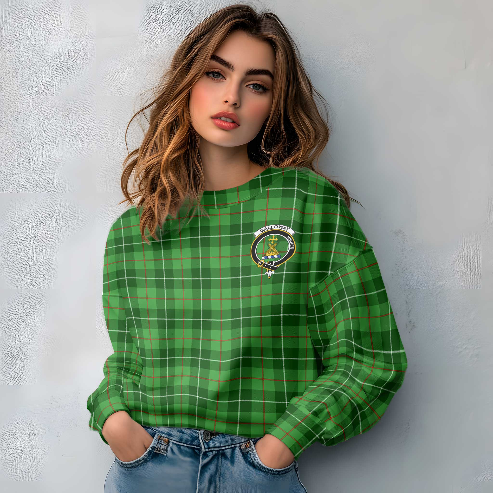 Clan Galloway Tartan Women Sweatshirt Crest And Plaid Basic Style