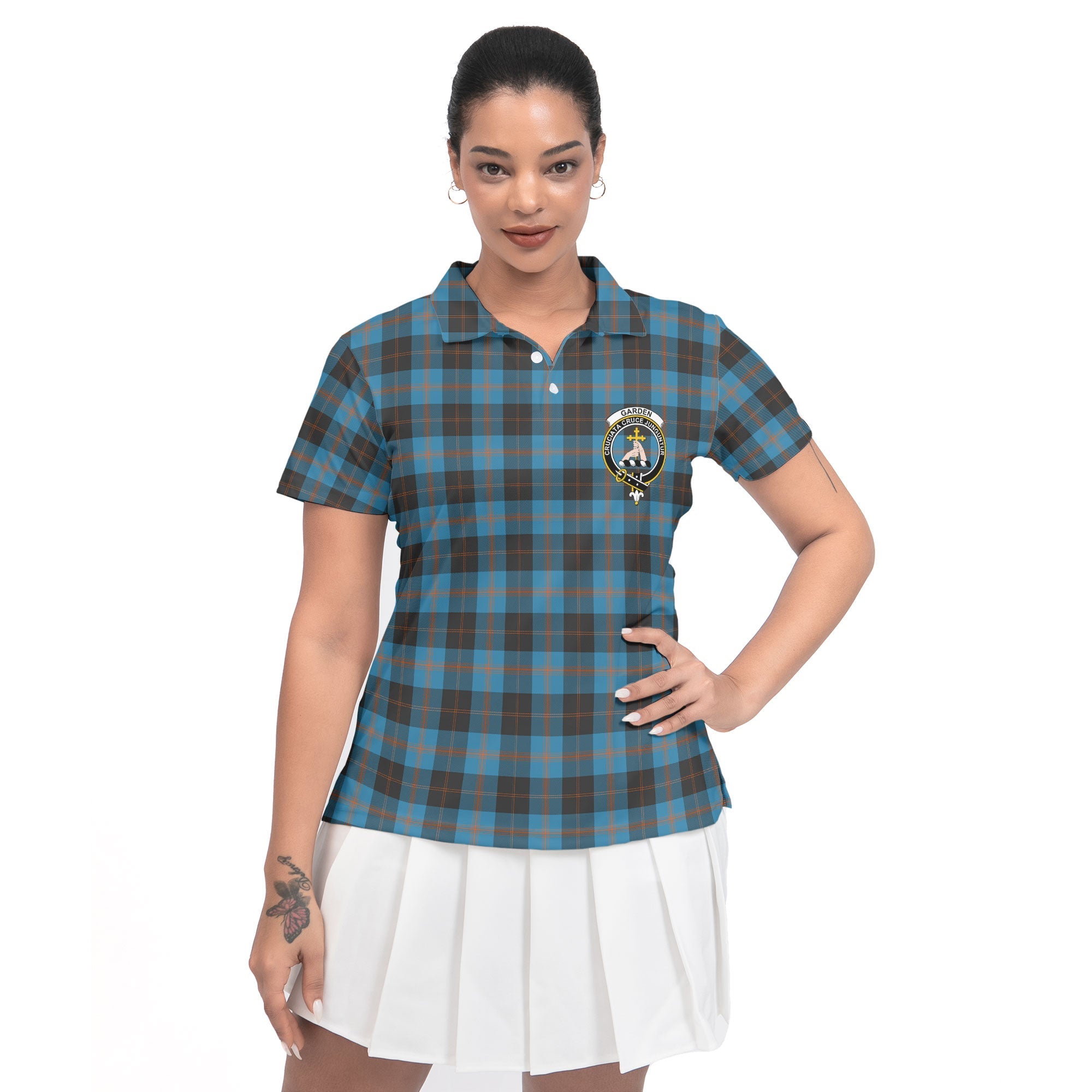 Clan Garden Tartan Women Polo Shirt Crest And Plaid Basic Style