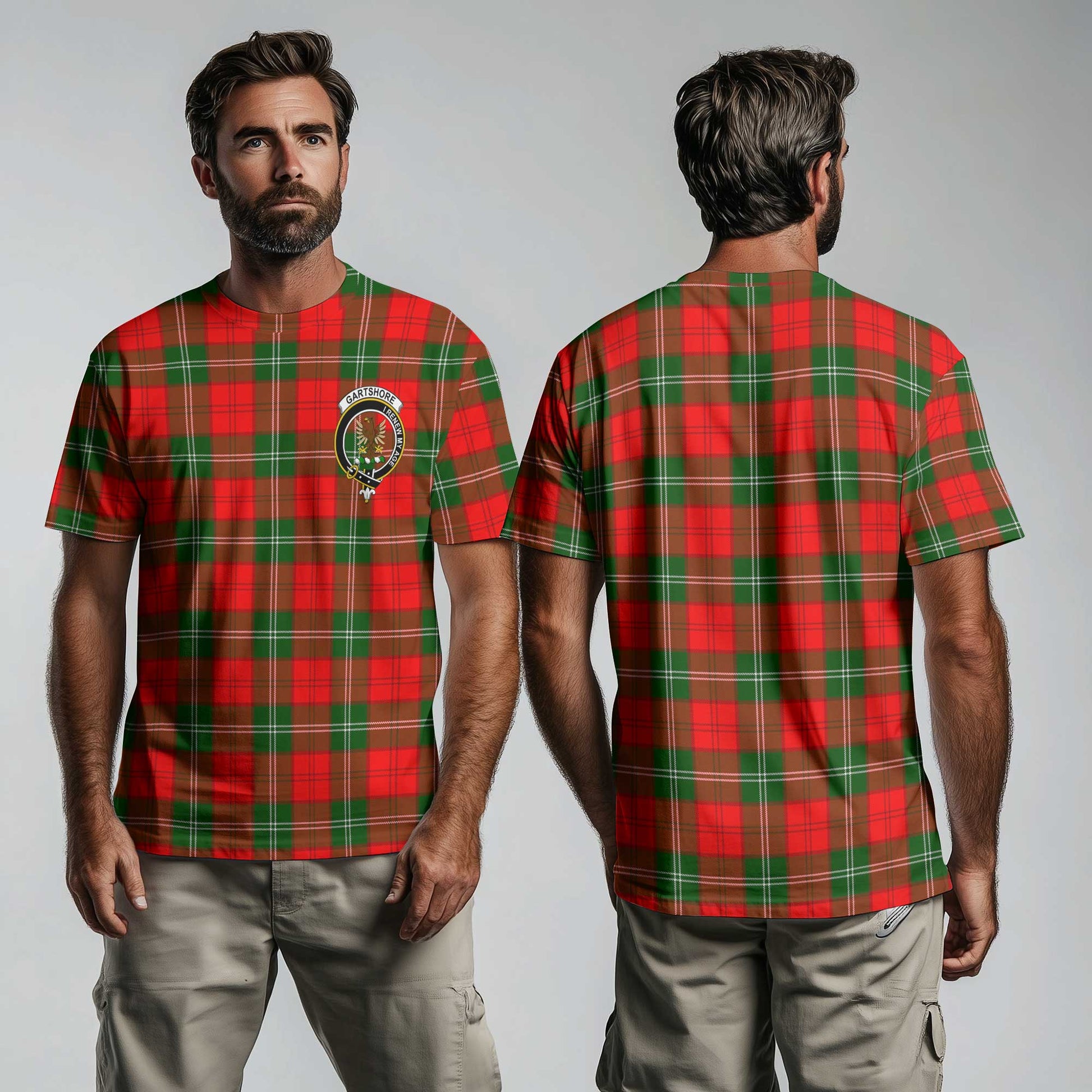 Clan Gartshore Tartan Men T Shirt Crest And Plaid Basic Style