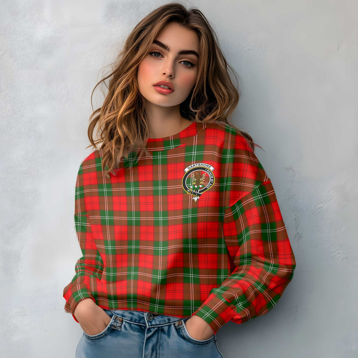 Clan Gartshore Tartan Women Sweatshirt Crest And Plaid Basic Style