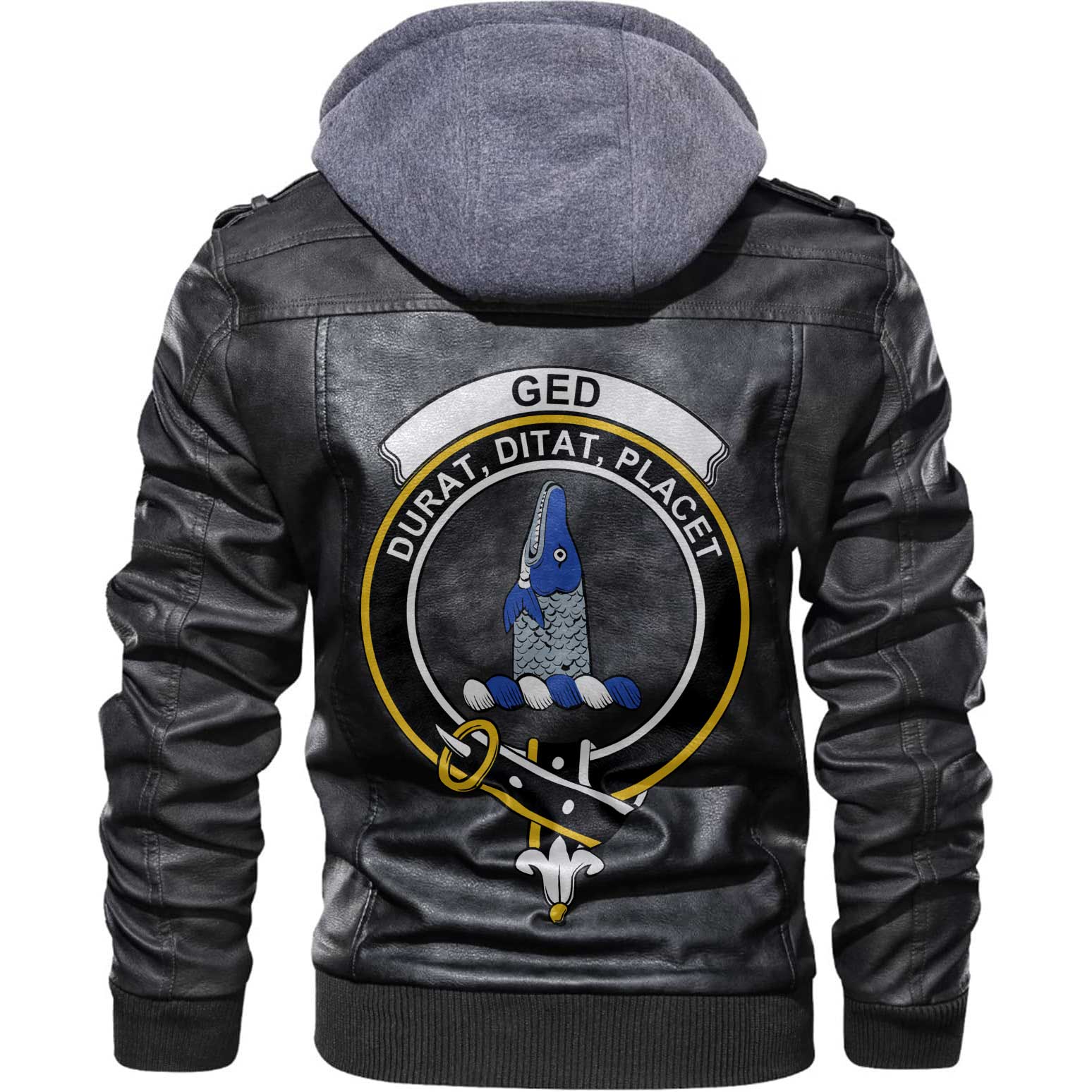 Clan Ged Tartan Zip Leather Jacket Crest And Plaid Basic Style