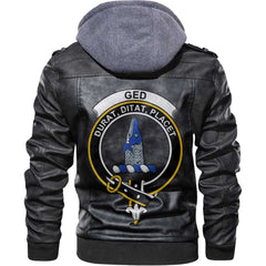 Clan Ged Tartan Zip Leather Jacket Crest And Plaid Basic Style