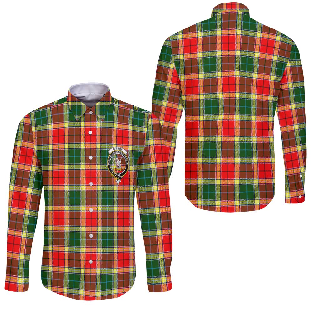 Clan Gibson Tartan Long Sleeve Button Shirt Crest And Plaid Basic Style
