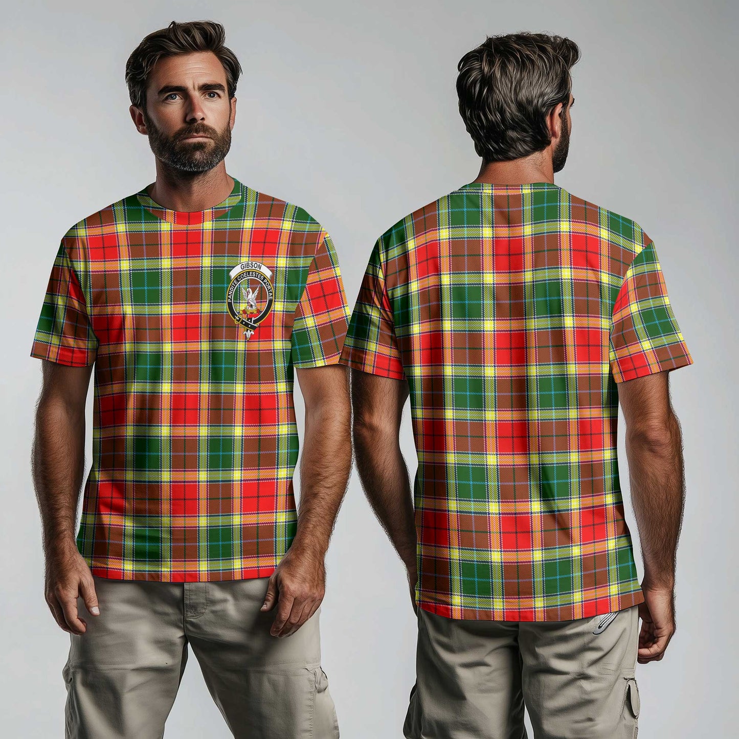 Clan Gibson Tartan Men T Shirt Crest And Plaid Basic Style