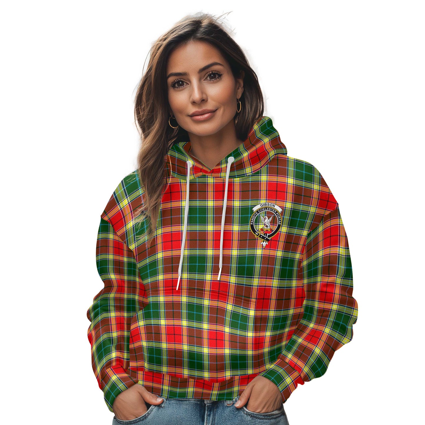 Clan Gibson Tartan Women Hoodie Crest And Plaid Basic Style