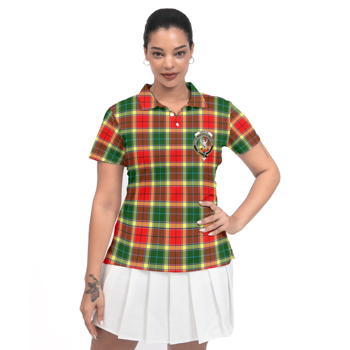 Clan Gibson Tartan Women Polo Shirt Crest And Plaid Basic Style