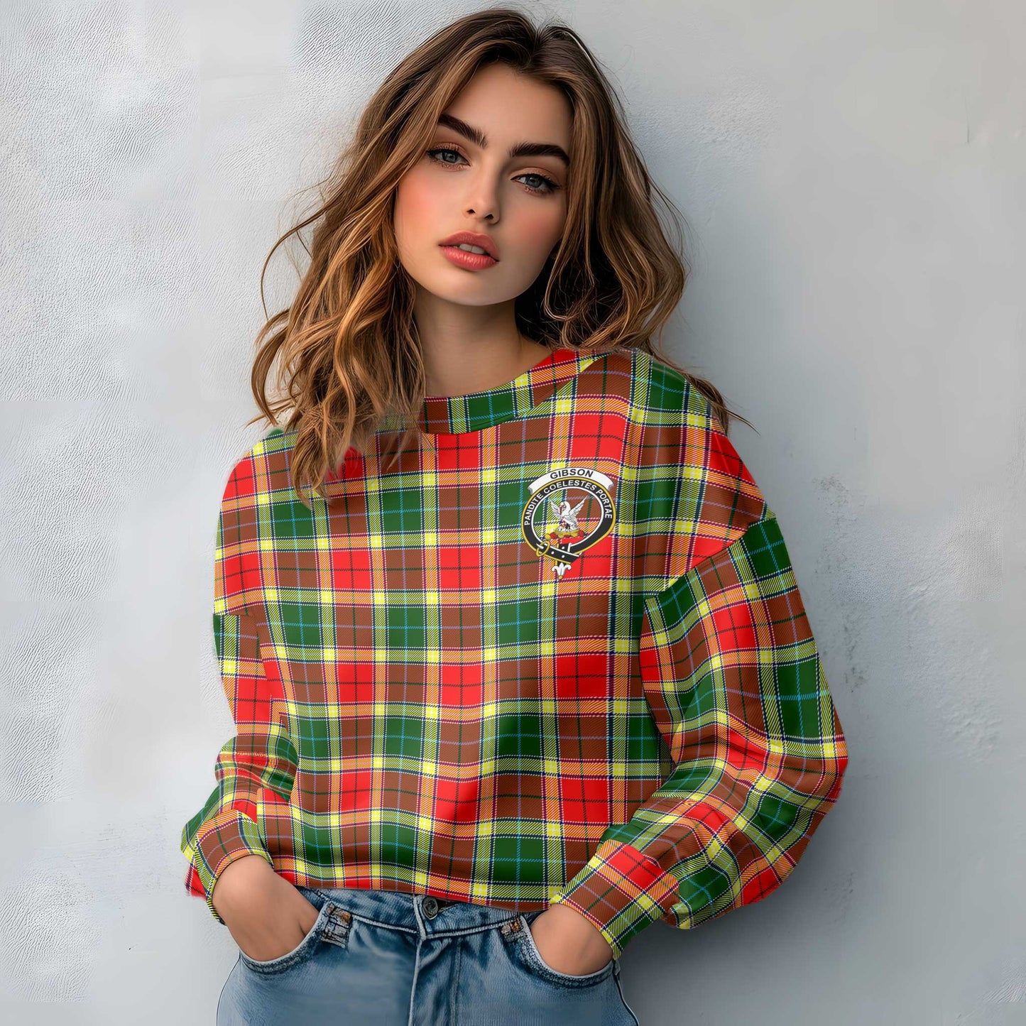 Clan Gibson Tartan Women Sweatshirt Crest And Plaid Basic Style