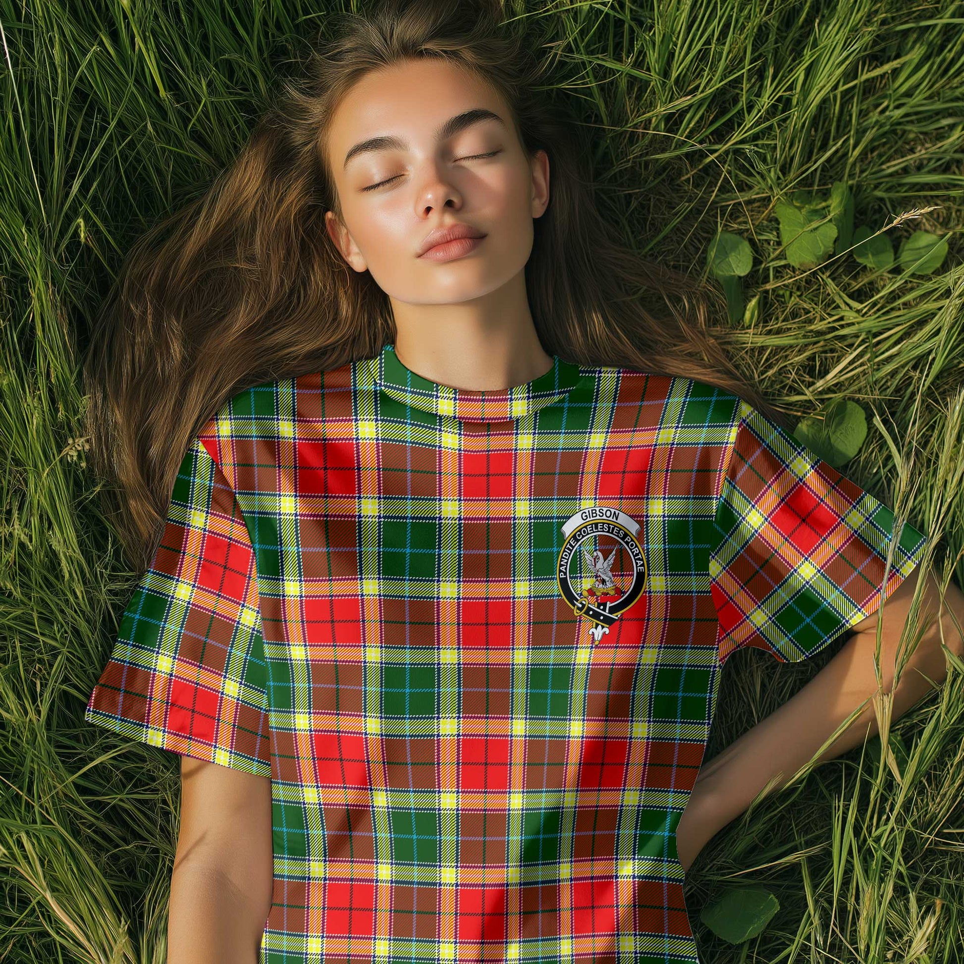 Clan Gibson Tartan Women T Shirt Crest And Plaid Basic Style