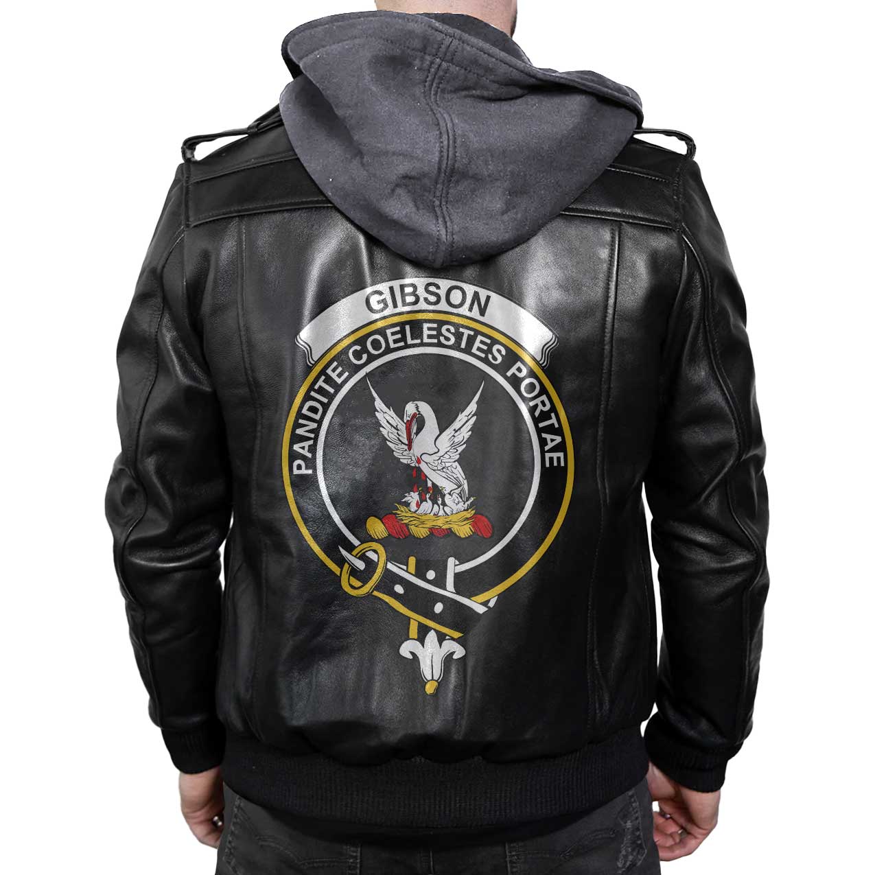 Clan Gibson Tartan Zip Leather Jacket Crest And Plaid Basic Style