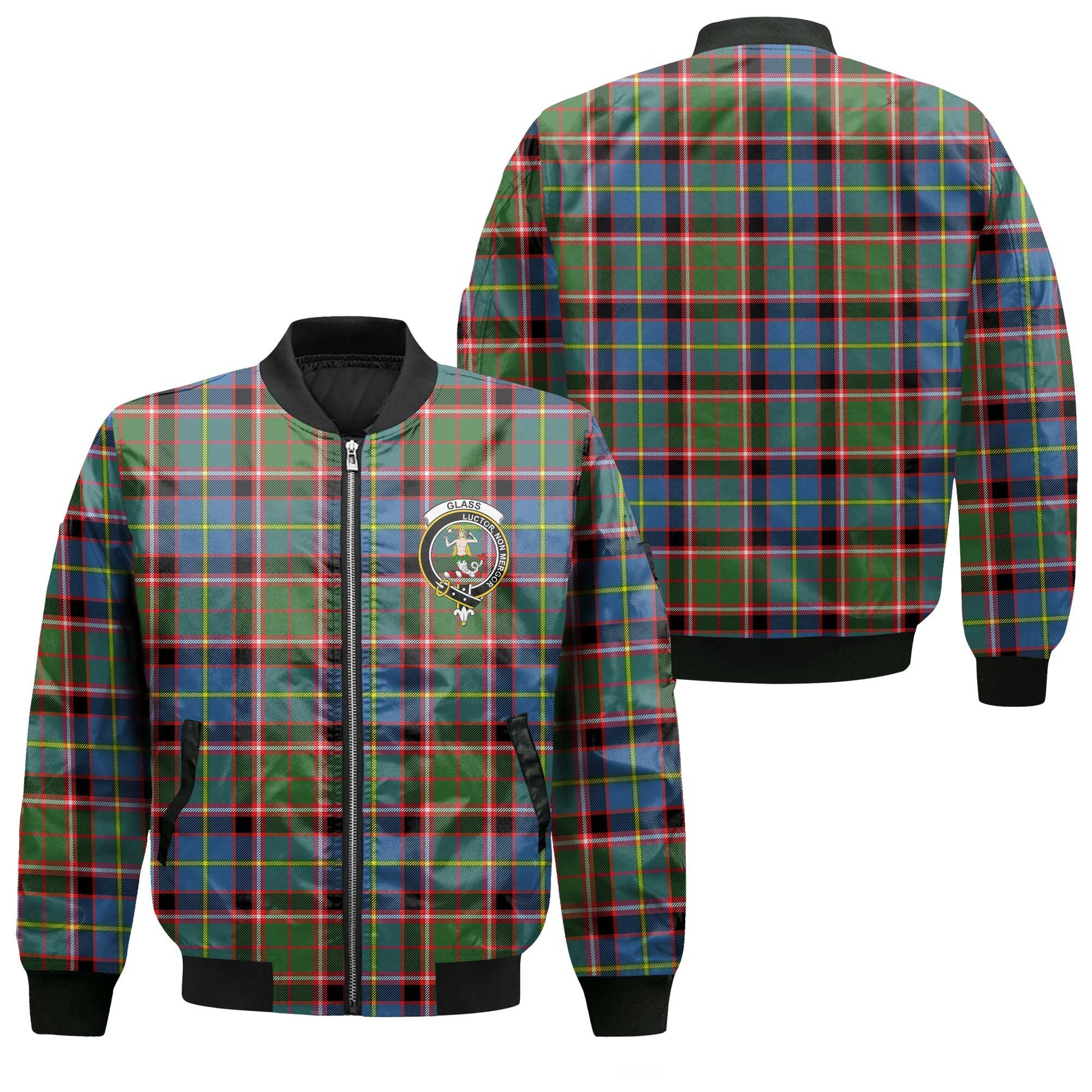 Clan Glass Tartan Men Bomber Jacket Crest And Plaid Basic Style