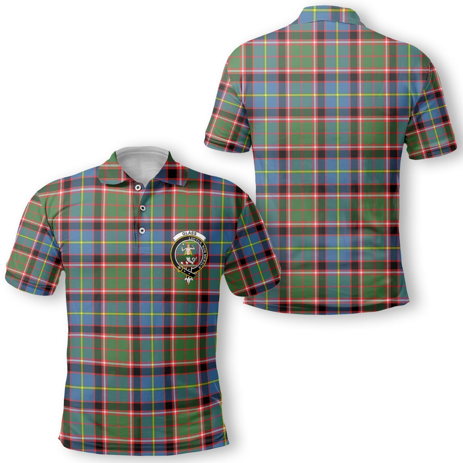 Clan Glass Tartan Men Polo Shirt Crest And Plaid Basic Style