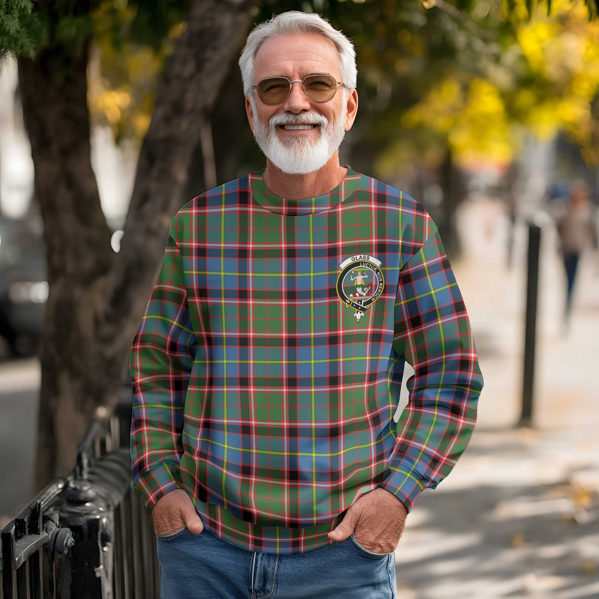 Clan Glass Tartan Men Sweatshirt Crest And Plaid Basic Style