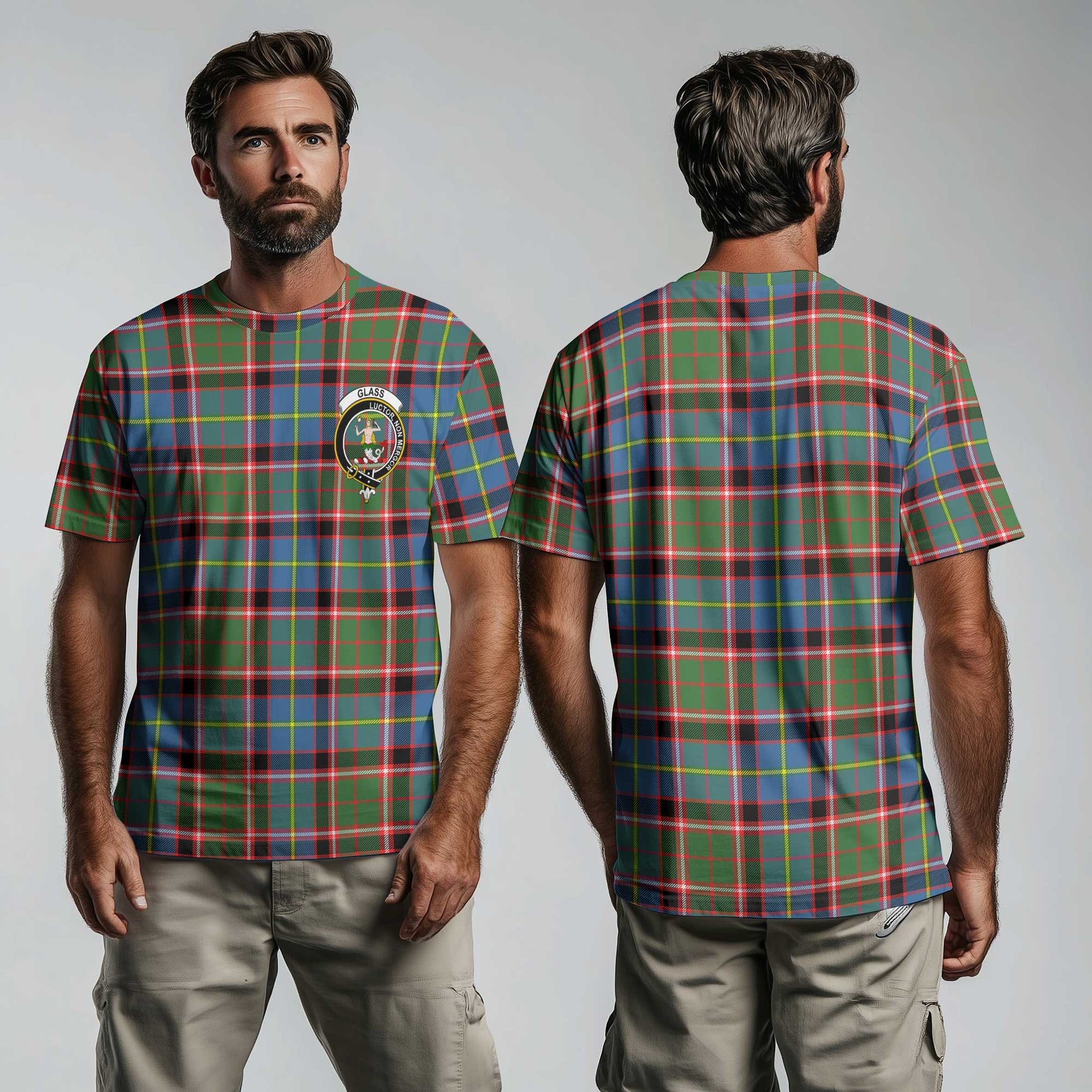 Clan Glass Tartan Men T Shirt Crest And Plaid Basic Style