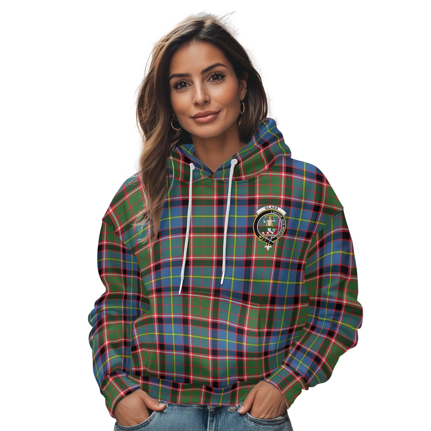 Clan Glass Tartan Women Hoodie Crest And Plaid Basic Style