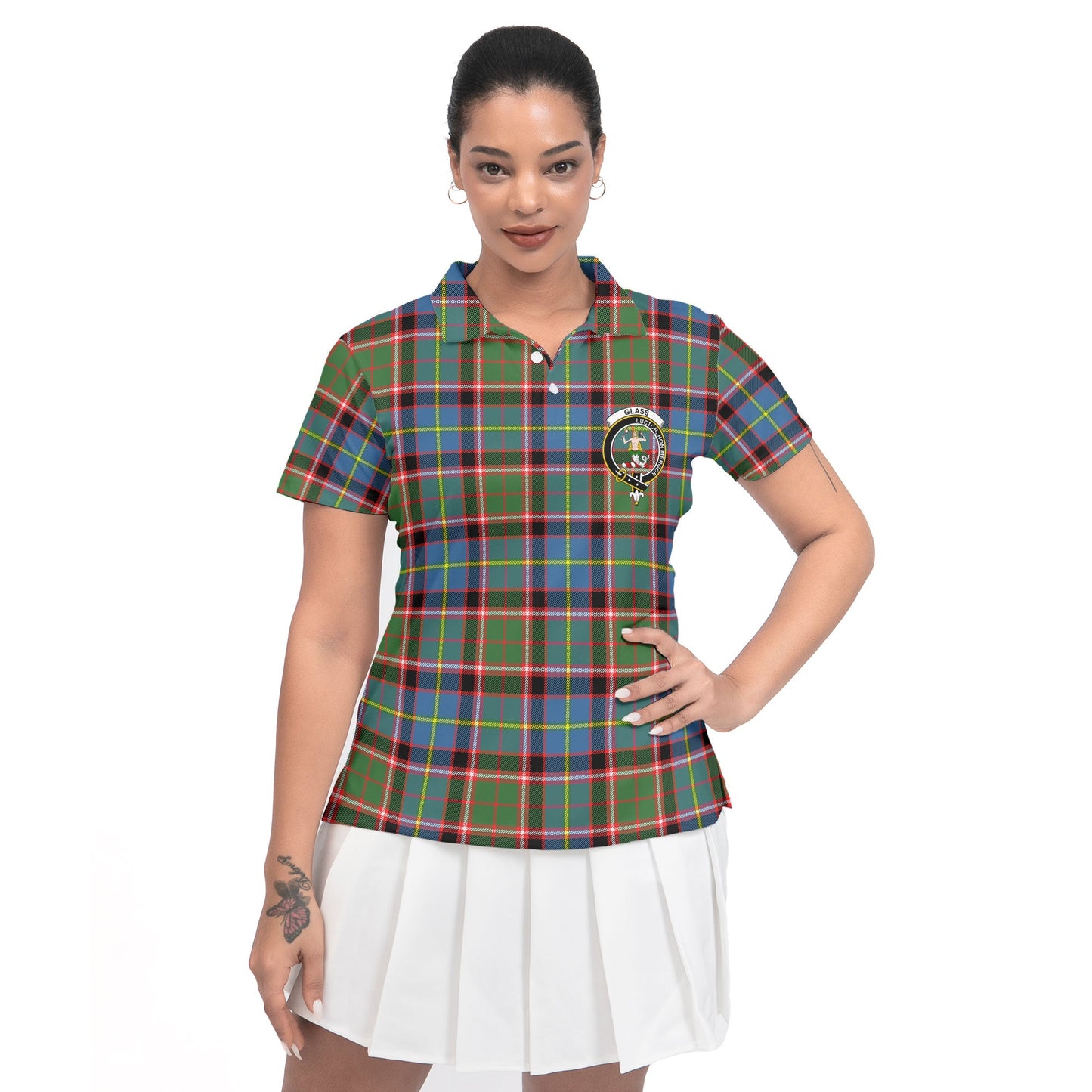 Clan Glass Tartan Women Polo Shirt Crest And Plaid Basic Style