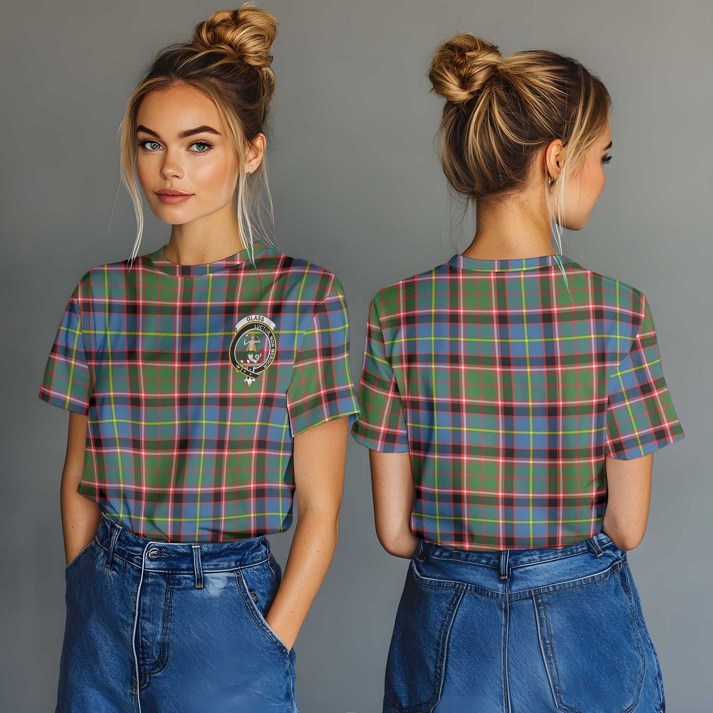 Clan Glass Tartan Women T Shirt Crest And Plaid Basic Style