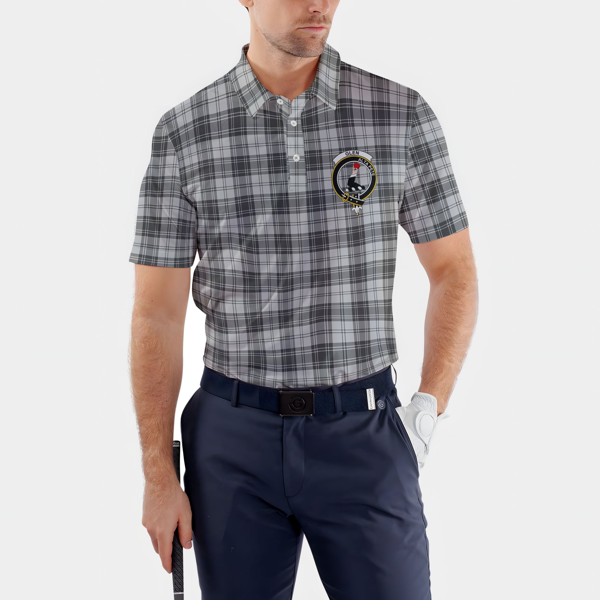 Clan Glen Tartan Golf Men Polo Shirt Crest And Plaid Basic Style