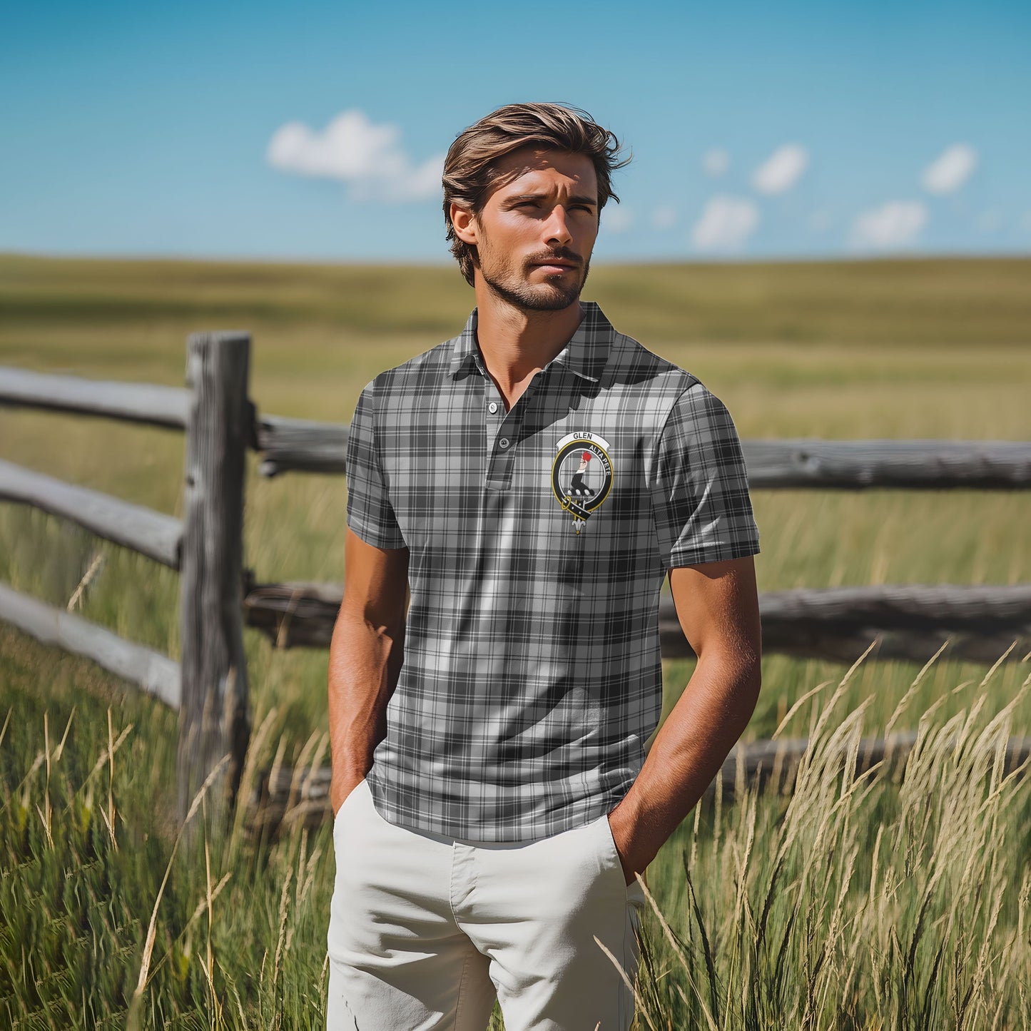 Clan Glen Tartan Golf Men Polo Shirt Crest And Plaid Basic Style