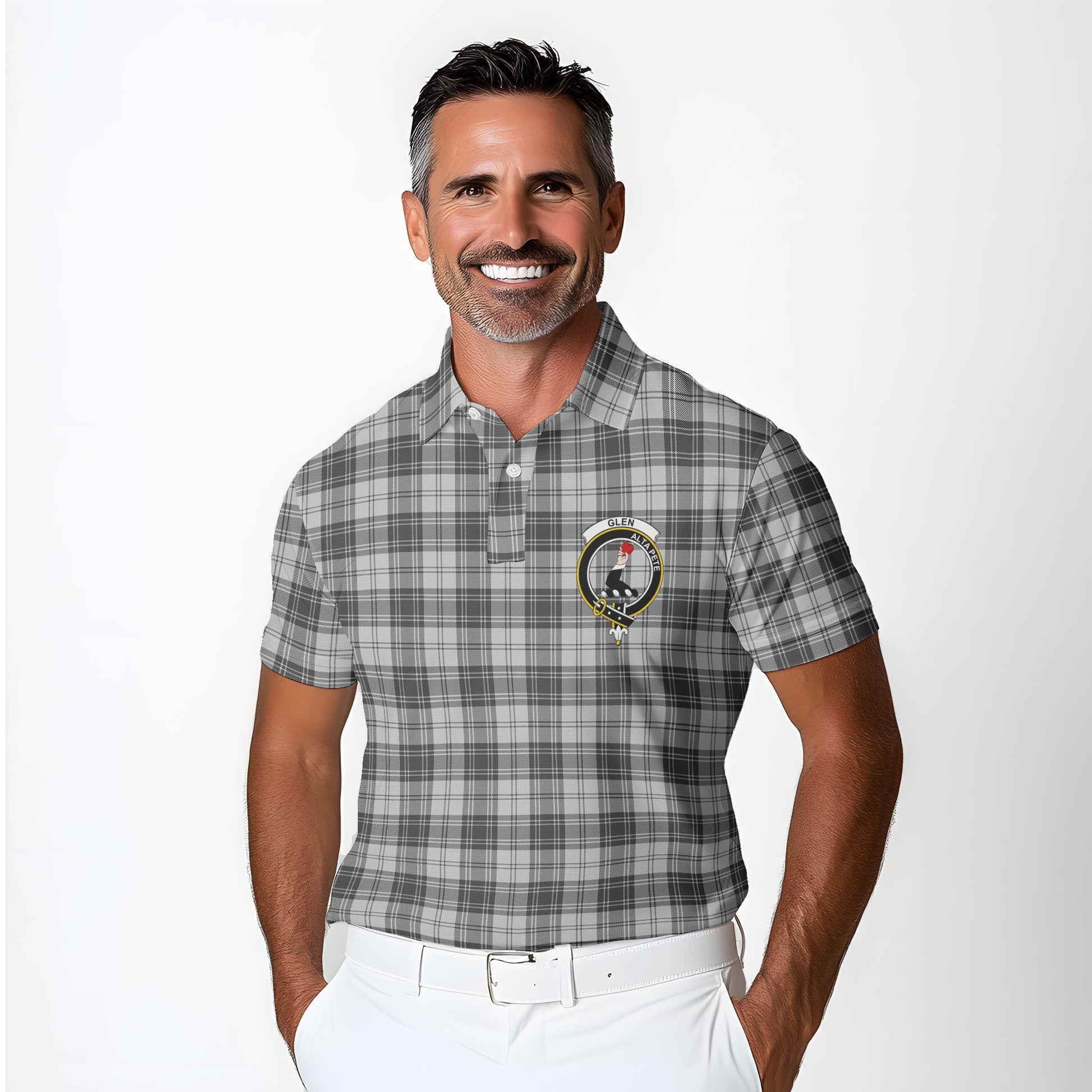 Clan Glen Tartan Golf Men Polo Shirt Crest And Plaid Basic Style