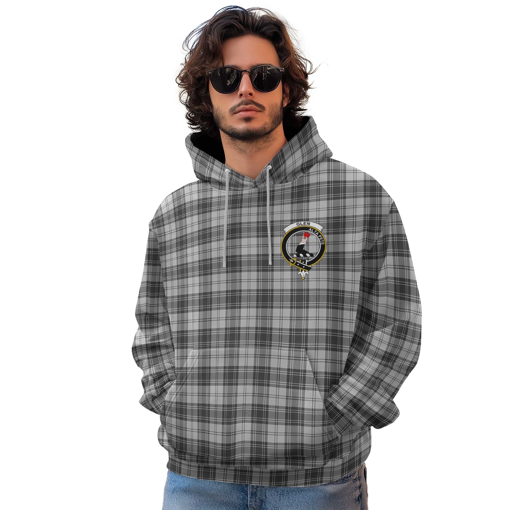 Clan Glen Tartan Men Hoodie Crest And Plaid Basic Style