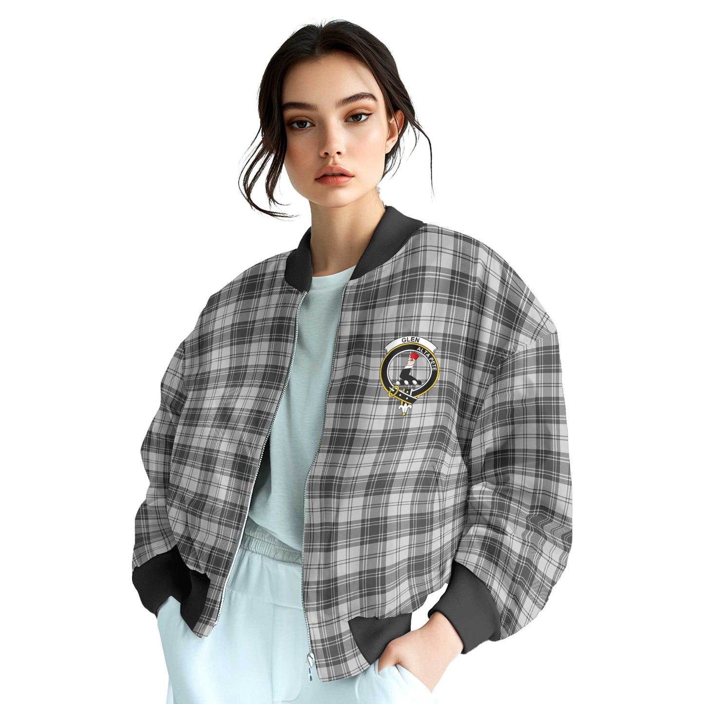 Clan Glen Tartan Women Bomber Jacket Crest And Plaid Basic Style